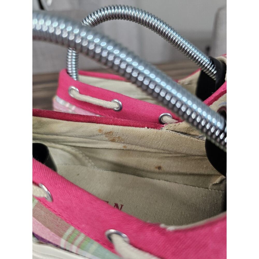 Lauren by Ralph Lauren Breeana Pink Plaid Print Canvas Boat Shoes Size Womens 7B - Picture 6 of 14